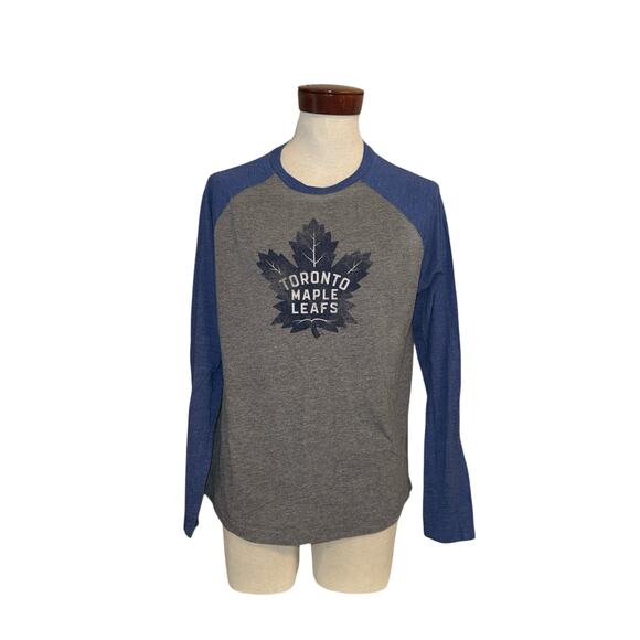 Fanatics mens Toronto Maple Leafs grey and blue tri blend raglan shirt sz L - Picture 1 of 3